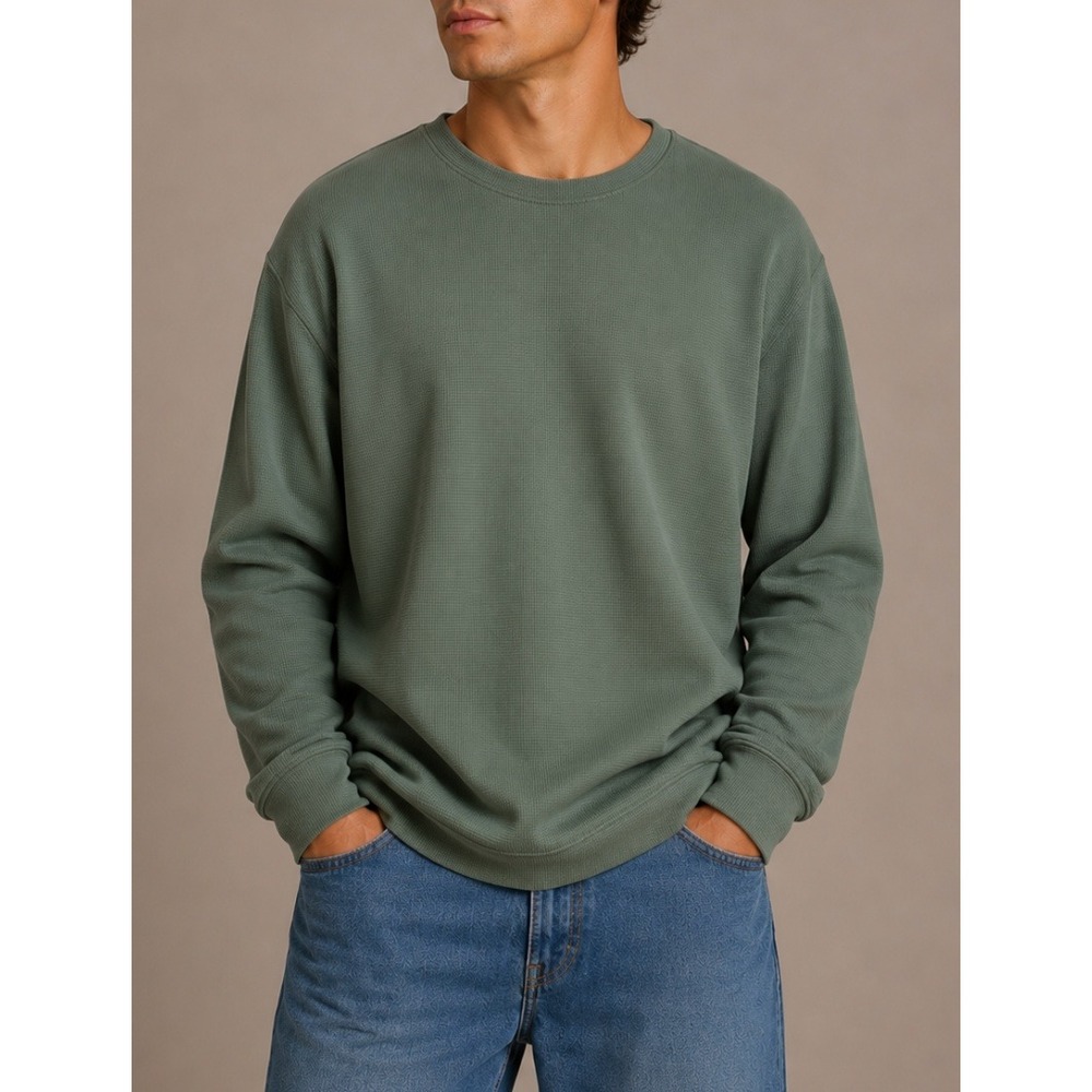 Lululemon Men Waffle Knit Crewneck Sweatshirt Sage Green Textured Pullover Large